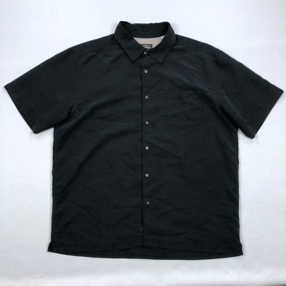 Quiksilver Waterman Collection Mens XL Black Jacquard Tropical Button Down Shirt
